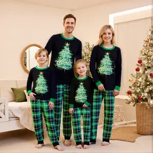 REDWOON Family Matching Christmas Pajamas Set Tree Letter Plaid Print Holiday Pajamas Loungewear Soft Sleepwear