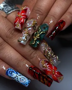 (MTO) Handcrafted Wearable Nail Art Red Flower Fashion Hand Accessories