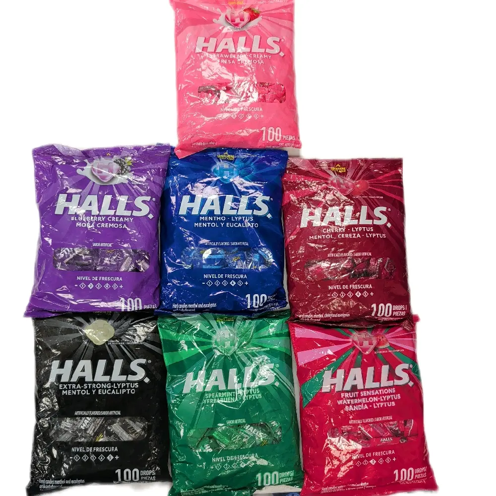 7 Bolsas de Halls multi sabores, sabor artificial nivel de frescura (100 piezas) en cada bolsa