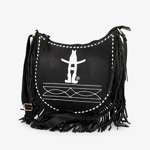 Midnight Rodeo Black Grain Leather Fringed Crossbody Bag