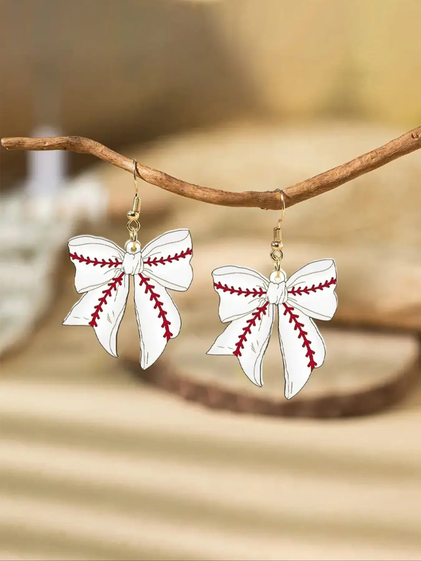 Baseball Bow Design Dangle Earrings, Cute Sports Themed Jewelry for Women & Girls, Fashion Jewelry for Party, Daily Decor, Trendy All-match & Exquisite Jewelry for Birthday Gift, Elegant Minimalist Earrings, Dangling Earrings