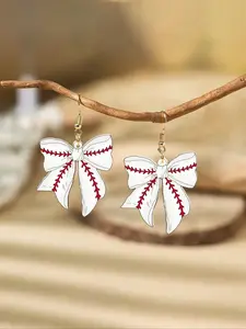 Baseball Bow Design Dangle Earrings, Cute Sports Themed Jewelry for Women & Girls, Fashion Jewelry for Party, Daily Decor, Trendy All-match & Exquisite Jewelry for Birthday Gift, Elegant Minimalist Earrings