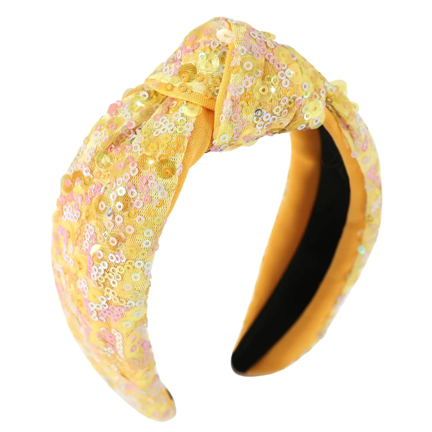 Sequin Knotted Headbands for Women Girls Sparkly Beaded Rainbow Headband Fabric Wide Top Knot Glitter Hairband Birthday Holiday Girls Cute Bling Hair Accessories