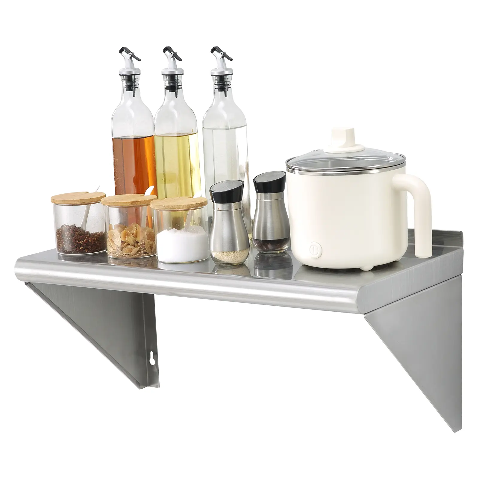 VEVOR 12" x 24" Stainless Steel Shelf, Wall Mounted Floating Shelving with Brackets, 230 lbs Load Capacity Commercial Shelves, Heavy Duty Storage Rack for Restaurant, Kitchen, Bar, Home, and Hotel Organiser Smooth