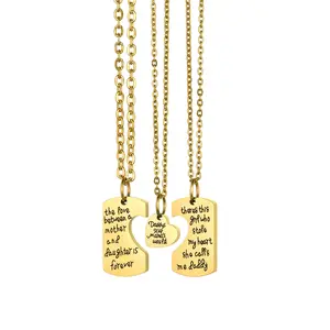 OIDEA Dad Daughter Mommy Heart Puzzle Necklace Set, Stainless Steel Matching Family Pendant Chain, Love Gift Jewelry 3-Piece