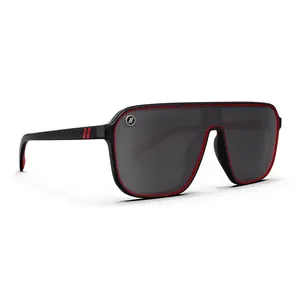 Blenders Eyewear Meister X2 BE THE ALPHA Iconic Single-Lens Polarized Sunglasses Gloss Black Frame Red Accents Polarized Smoke Lenses UV Protection Unisex Fashion
