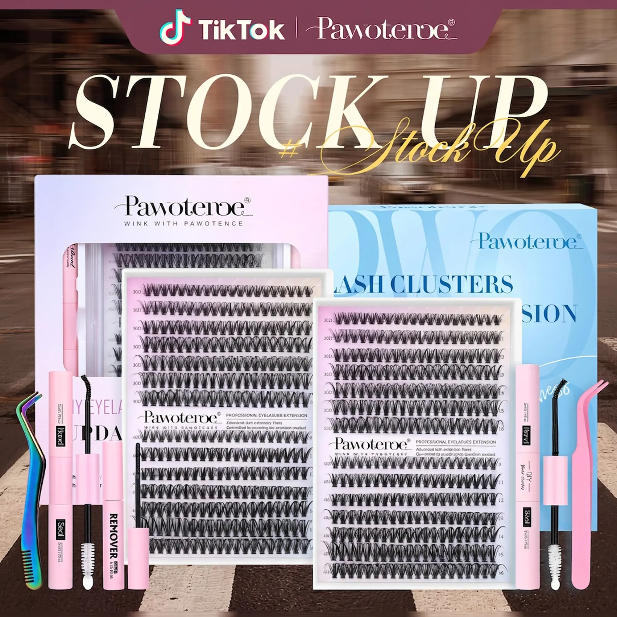 Pawotence Upgrade Lash Cluster Kit, 280pcs 30D-40D Individual False Eyelashes with Soft Real-Lash-Mimicking Texture, Bond & Seal, Remover, Tweezers for Self-Use (Invisibility & Thickness)