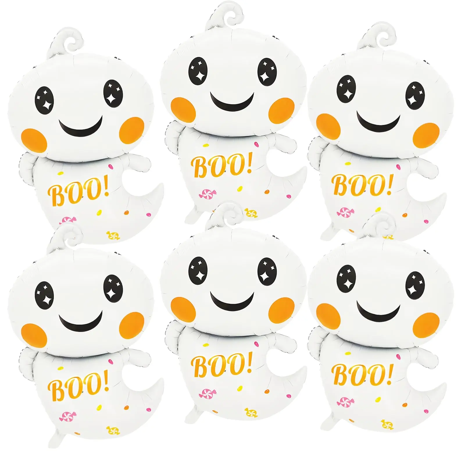 6 Pieces 30 Inches Large Ghost Foil Balloons  Cute White Mylar For Trick-or-treating Party Supplies Boo Shower Birthday Decorations