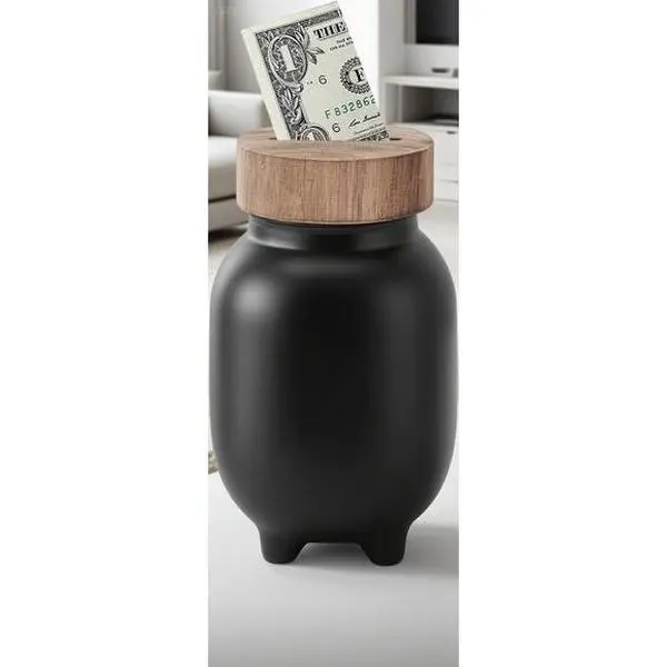 Durable Farmhouse Style Money Jar with Wooden Lid - Rustic Home Decor Coin Bank - Reusable Laundry Room Savings Container - Handcrafted Mason Jar - Unique Housewarming or Country Themed Gift