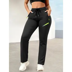 Women's Solid Color Athletic Pants - Multi-Pocket, Elastic-Free Non-Stretch Full-Length Trousers, Athleisure Style Bottoms for Gym, Yoga, Spring/Summer Training & Casual Wear, Loose Yoga Pants, Athletic Running Pants