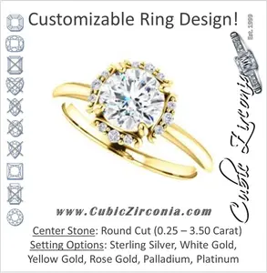 Cubic Zirconia Engagement Ring- The Tiara Rose (Customizable Round Cut Design with Thin Band & Semi-Halo)