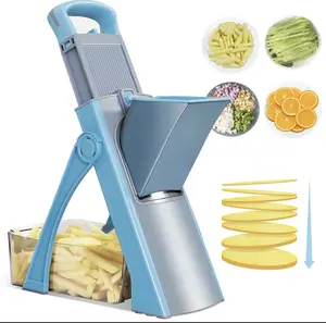 Upgraded version Mandoline Slicer forKitchen &Safe Vegetable Chopper 5 in 1 &Adjustable mandoline slicer.DetachableBlade,Can cut slicing,strips,shredding anddicing Kitchen Veggie chopper