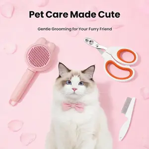 Cat Grooming 3-Piece Set, One Click Hair Removal Cat Brush, Cat Nail Trimmer with Double Hole, Cat Comb for Loose Hair, Pet Grooming Supplies for Cats groom lice
