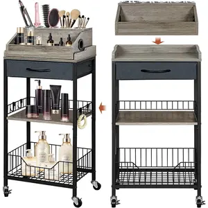Makeup Organizer Cart Large, 2-in-1 Beauty Organizer with Wheels & Hair Tool Holder, Makeup Stand with Drawer,  Storage  Display Cases for  Care  Polish Perfume-Black