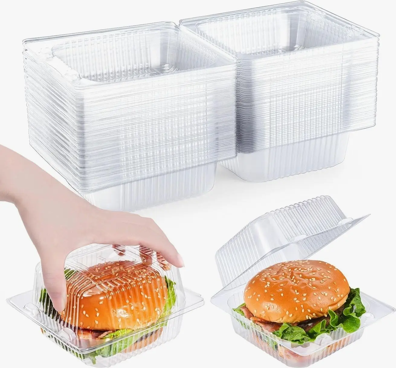 50 Pcs Heavy Duty Plastic Clear Clamshell Food Containers with Lids