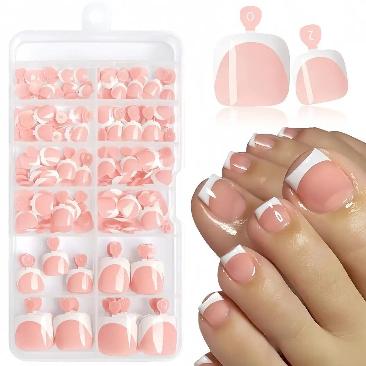 120pcs Deep French False Nails, Glossy Short Square Toe Tips, Reusable Nude Artificial Nail Set, Perfect for Manicures, Diy Nail Art, Glossy Fake Nails