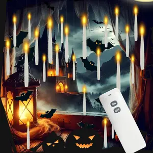 Christmas Decoration Floating Candles with Remote, 15 PCs Taper Flickering with 2-Key Remote, 3D Warm Light LED Flameless Candle Battery Operated Classic Taper Candle Set for Home Xmas Gift
