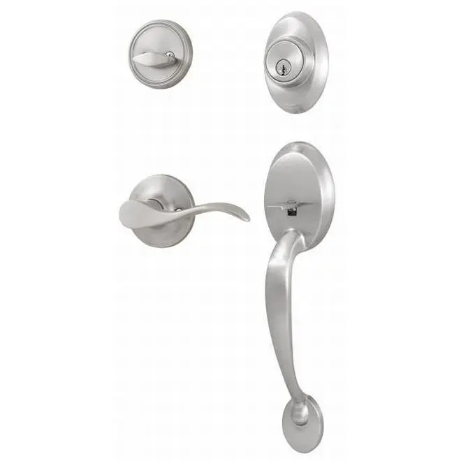 Weslock L2810-NXNFR2D Hillcrest Single Cylinder Handleset, Left-Hand New Haven Trim, Adjustable Latch & Round Corner Strikes, Satin Nickel Door Handles with Stonebriar Design, Beautiful Aesthetic, Exceeds ANSI Grade 3 Lock Standards