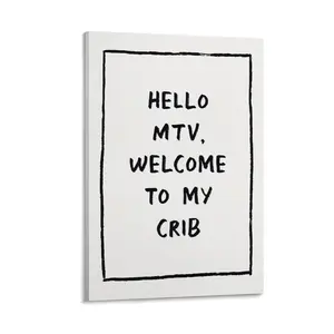 Trendy Wall Art Welcome Poster, Hello MTV, Welcome to My Crib Art Print, Eclectic Home Decor, Funky Gallery Wall Prints for Bedroom, Living Room Aesthetic. Poster Canvas Wall Art For Bedroom Decor Bar Office Room Decor Gift