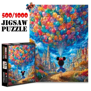 1pc 1000 piece adult puzzle 70x50cm Girl with Minnie Ears Holding Colorful Balloons in Fantasy Castle Scene 500 pieces of paper jigsaw puzzle, suitable for adults and families, large-scale DIY puzz