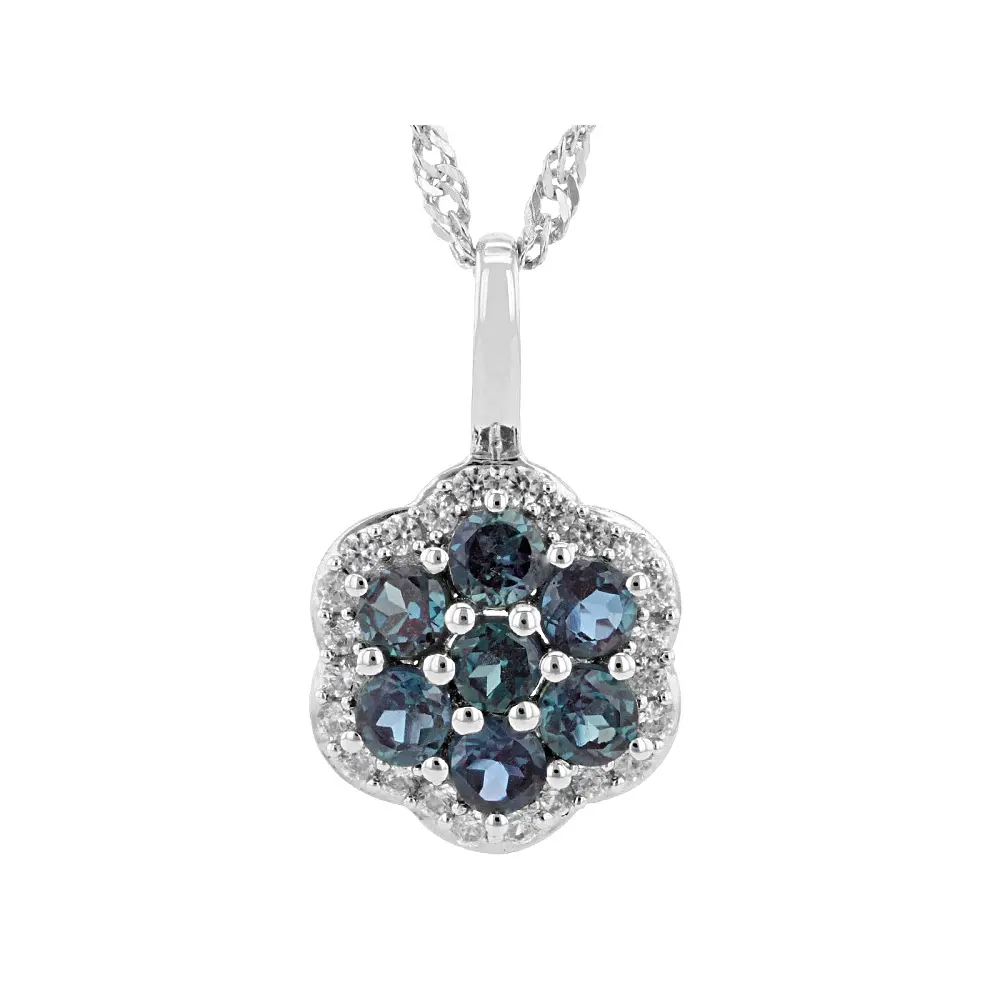 JTV Green Lab Created Alexandrite Rhodium Over Sterling Silver Pendant with Chain 1.13ctw