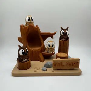 3D Printed Owl Park Scene – Includes 4 Cute Owls and Treehouse Playset – Woodland Animal Decor – Adorable Collectible Display