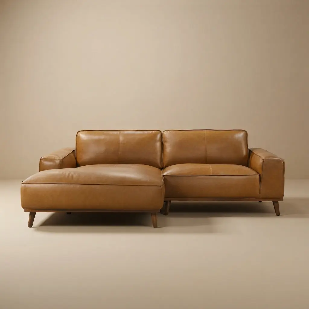 Clifton Tan Leather Sectional Sofa Left Facing Chaise