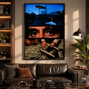 Scarface Movie Poster Canvas Print, Framed Gangster Film Wall Art, Modern Home Decor for Living Room or Office, Perfect Gift for Movie Lovers
