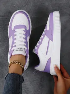 Women's Fashionable Colorblock Lace Up Training Shoes, Casual Breathable Comfortable Sports Running Shoes, All-match Basic Shoes for Daily Wear, Sporty Running Shoes