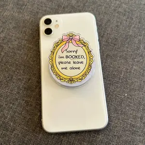 Funny “Sorry I’m Booked” Book Lover MagSafe Phone Grip – Coquette Frame Aesthetic Magnetic Pop Socket & Kickstand – Introvert Reader Gift