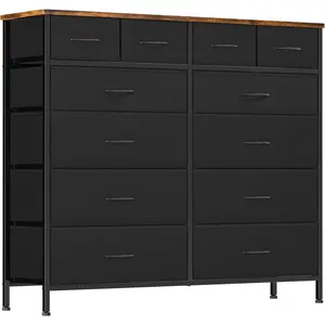Large Dresser for Bedroom with 12 Deep Drawers, Tall Fabric Drawer Dresser, Chest of Drawers for Closet, , Living Room, Laundry, Entryway, Hallway (Black)