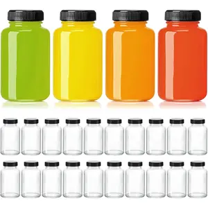 24 Pack 4oz Juice Shot Bottles with Caps- Small Glass Jars for Ginger,Wellness Shots, - Travel mini  Wide Mouth Clear bottles- Leakproof, Dishwasher Safe.