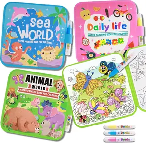 KIDGENIUS Water Painting Book for Kids 4 Pack Magic Water Coloring Book with Water Pen Themes Mess Free Water Art Book for Toddlers Reusable Fun for Ages 3 Travel Activity Toys No Mess Paintin