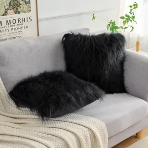 REGALWOVEN Fluffy Pillow Covers Pack of 2 Faux Fur fuzzy Throw Pillow Covers Plush Square Shaggy Pillowcases for Couch Sofa Decorative 18 x 18 Inch Black