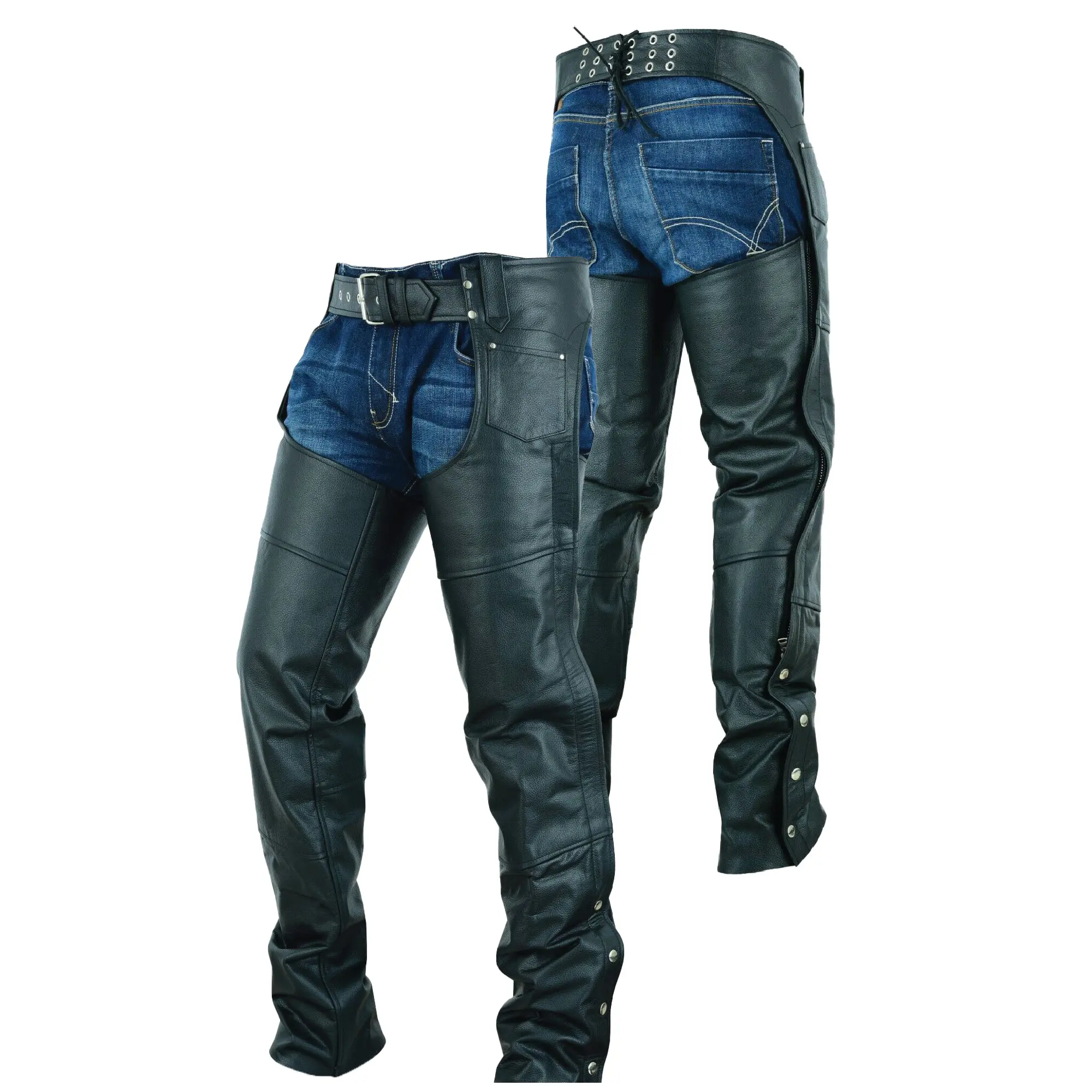 HIGHWAY LEATHER Men's Classic Motorbike Chaps, Mid-Weight Leather with Heavy Duty Steel Zippers and Lined Interior, Motorcycle Outerwear, Protection From Asphalt