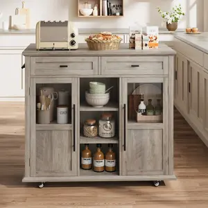 Garvee Rolling Kitchen Island Cart with Widen Drop Leaf - 3-Tier Shelves, Mobile Coffee Bar, Wood Top for Kitchen, Dining Room, Small Spaces - Black/Natural & White/Natural Finishes