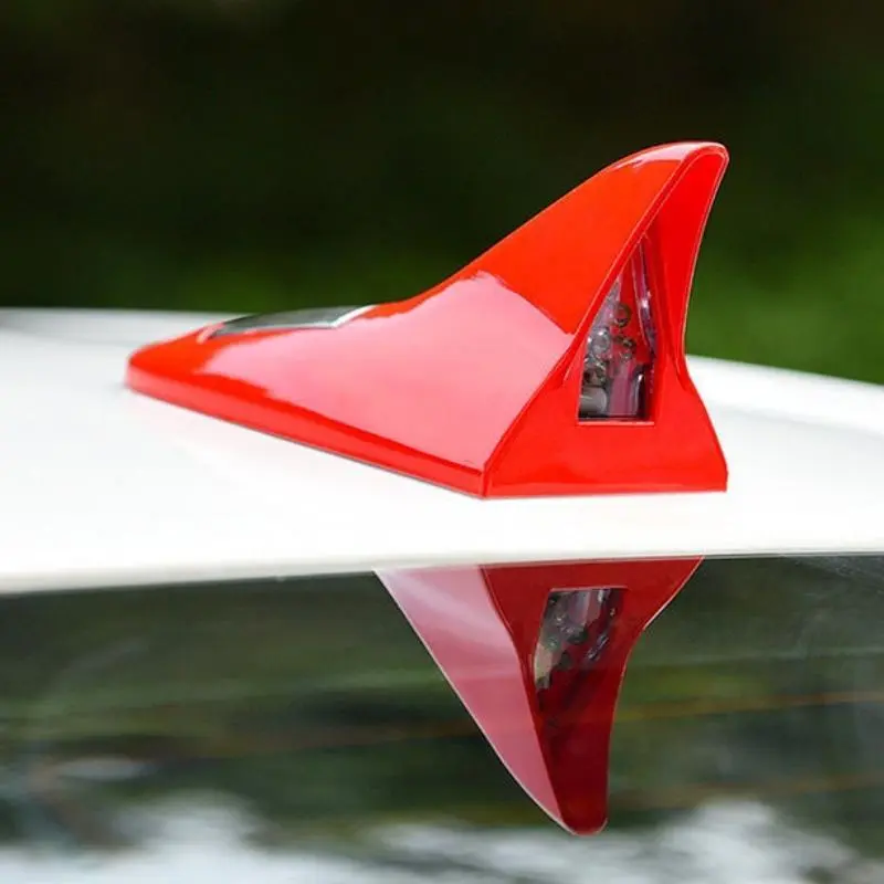 Solar Powered Shark Fin Design Automotive Car Antenna Topper, Anti Rear End Collision Roof Spoiler with Remote Control Warning Flashing Light, Car Accessories, Decoration