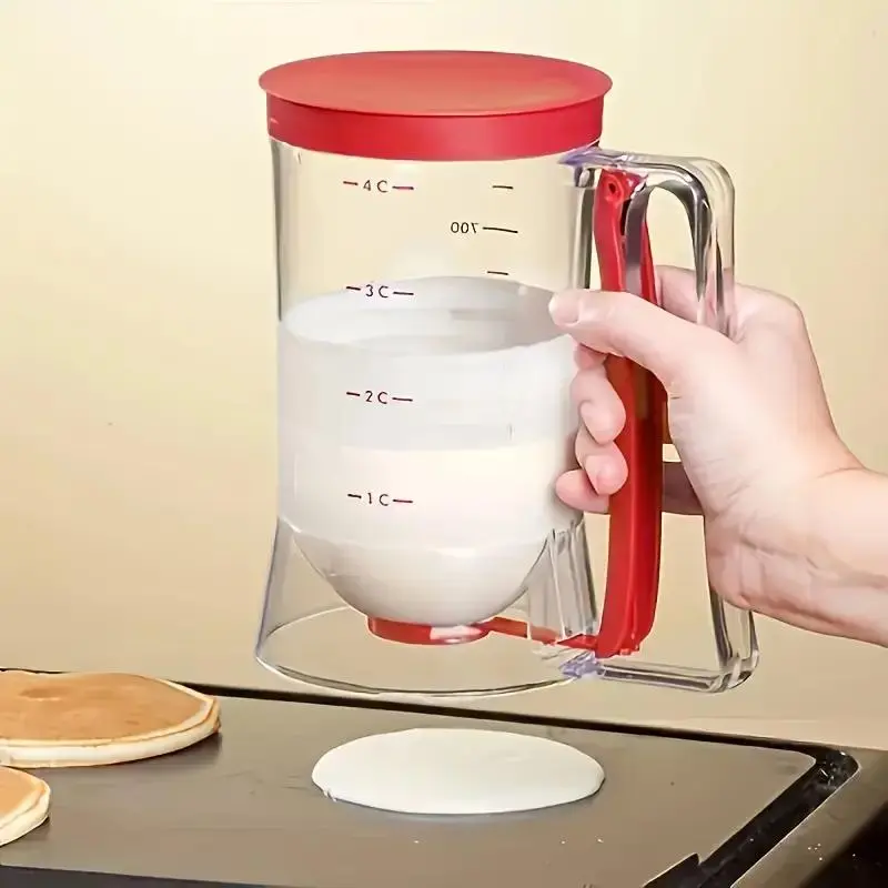 4-Cup Pancake Batter Dispenser with Handle, Baking Cupcake Batter Separator Measuring Cup for Cake Waffle Cookie Muffin Mix, Easy Control Baking Tool