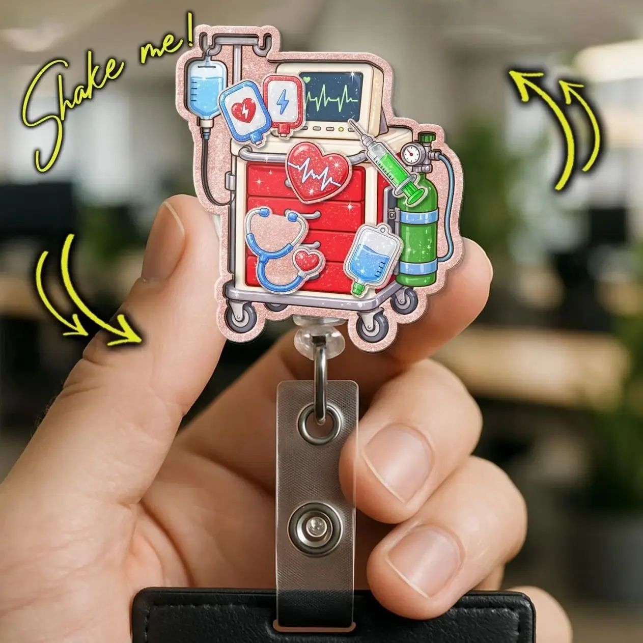 Crash Cart Shaker Badge Reel, Emergency Nurse Badge Holder, ICU ER Retractable Medical ID Clip Gift XQW