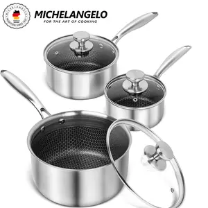 MICHELANGELO 1 Quart Saucepan with Lid, Premium Triple Ply Stainless Steel Sauce Pan with Lid, Saucepan Set with Honeycomb Interior