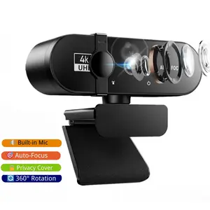4K Ultra HD USB Webcam with Auto-Focus & Noise Canceling Mic | Privacy Cover, 360° Rotation, Plug & Play | Perfect for Zoom Meetings, Online Classes & Streaming
