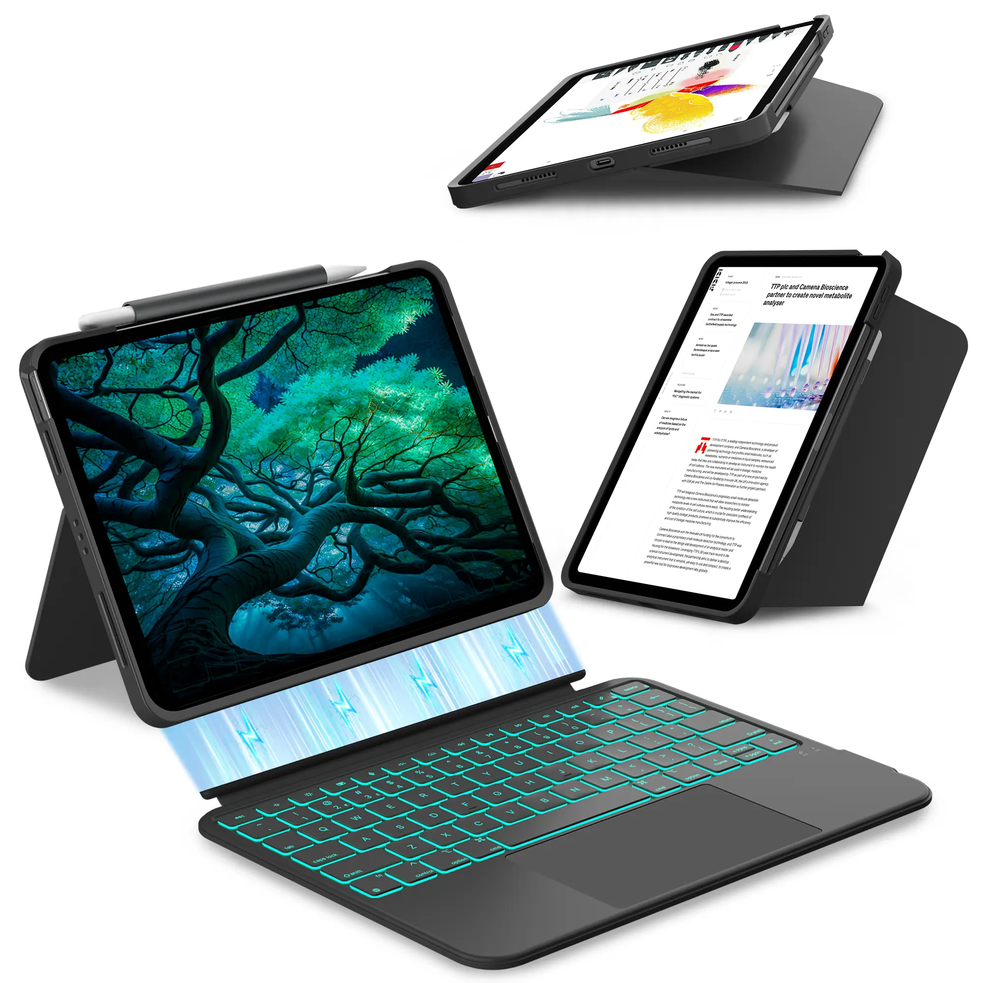 Typecase Detachable Bluetooth Tablet Keyboard Case Accessory - 11-Color Backlit Keys, Portrait/Landscape Modes, Pencil Holder, Multi-Touch Trackpad, Ultra-Light, Compatible with Select iPad Models (A16 11/10th Gen, Air, Pro; iPad & Pencil Excluded)