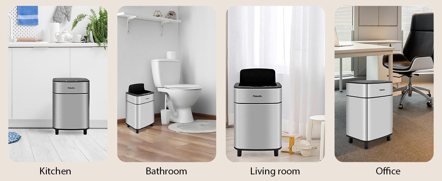 Pukomc Smart Sensing Touchless Trash Can – 2.7Gal Motion-Activated Auto Open/Close Odor-Sealed Bin with Digital Display & Soft Close Lid (Batteries Required)