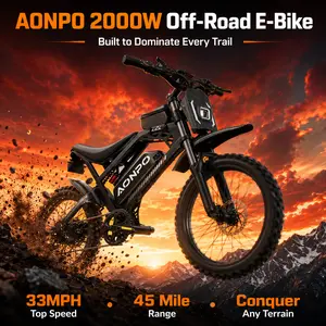AONPO 2000W Peak Off-Road Electric Bike, 52V 22.5AH 45 Miles Long Range Adult E-Bike, 40MPH All Terrain Mountain Ebike with Dual Hydraulic Suspension & Brakes, 30° Hill Climb, 1-Year US Warranty