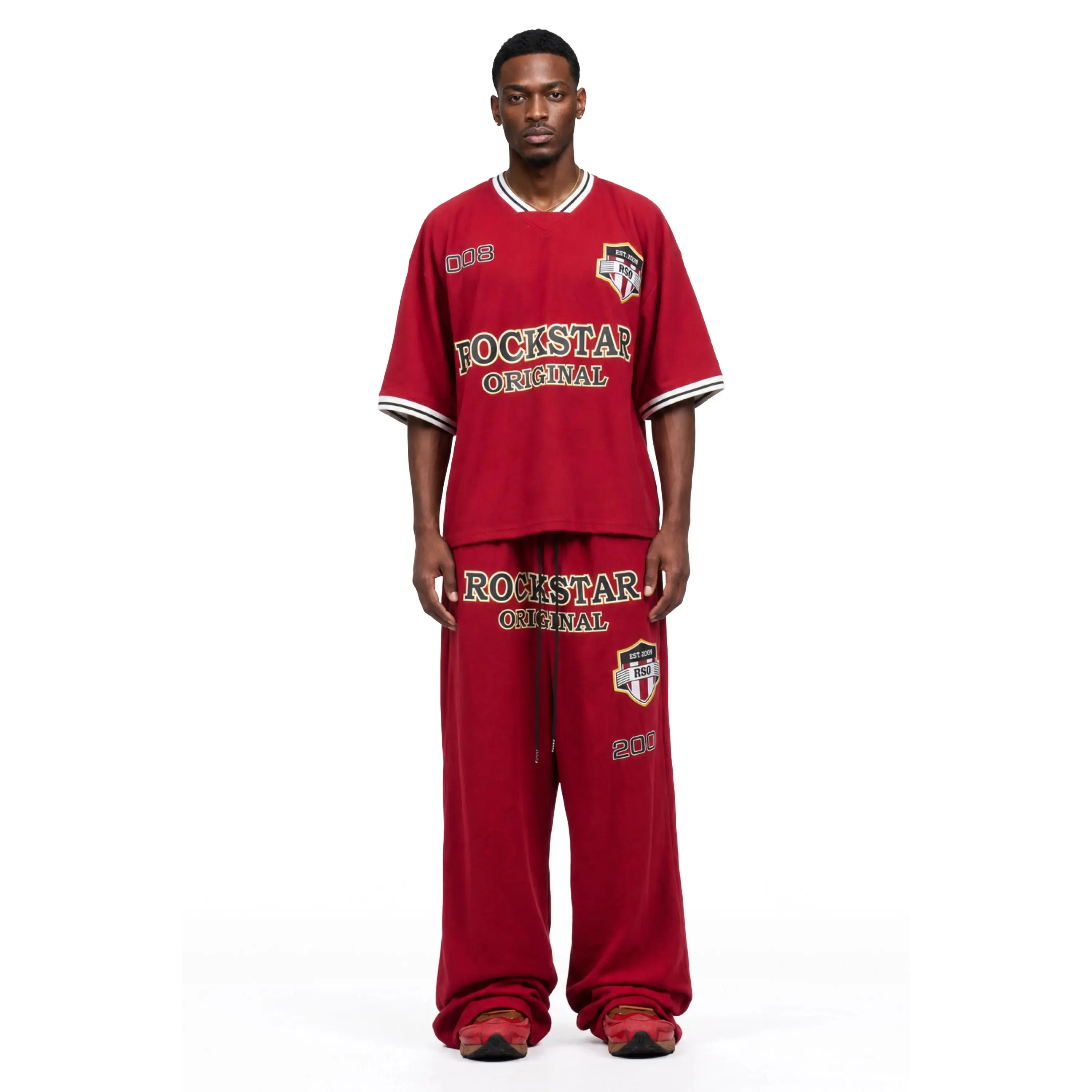 Ezel Red Crop Boxy Tee/Barrel Fit Track Set