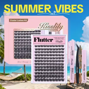 Flutter | Kisslily Volume Lashes DIY False Eyelashes for Bold Dramatic Look | Lyra style Lashes with Ultra-Dense,Invisible band,Waterproof，Long-Lasting for a Flawless,Volumious Look | Trendy&Must-Have Downy Lash Clusters #Summervibes