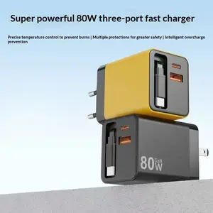 80w USB-C Fast Charging Charger, 80cm Retractable Cable, Portable Phone Quick Charge Adapter, Essential Power Solution, Cellphone