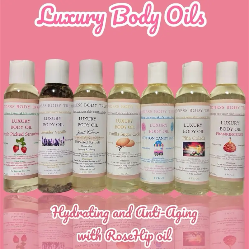 Goddess Body Treats Luxury Moisturizing Anti-aging Body Oil with Rosehip Oil 4 oz Alcohol Free for All Skin Types