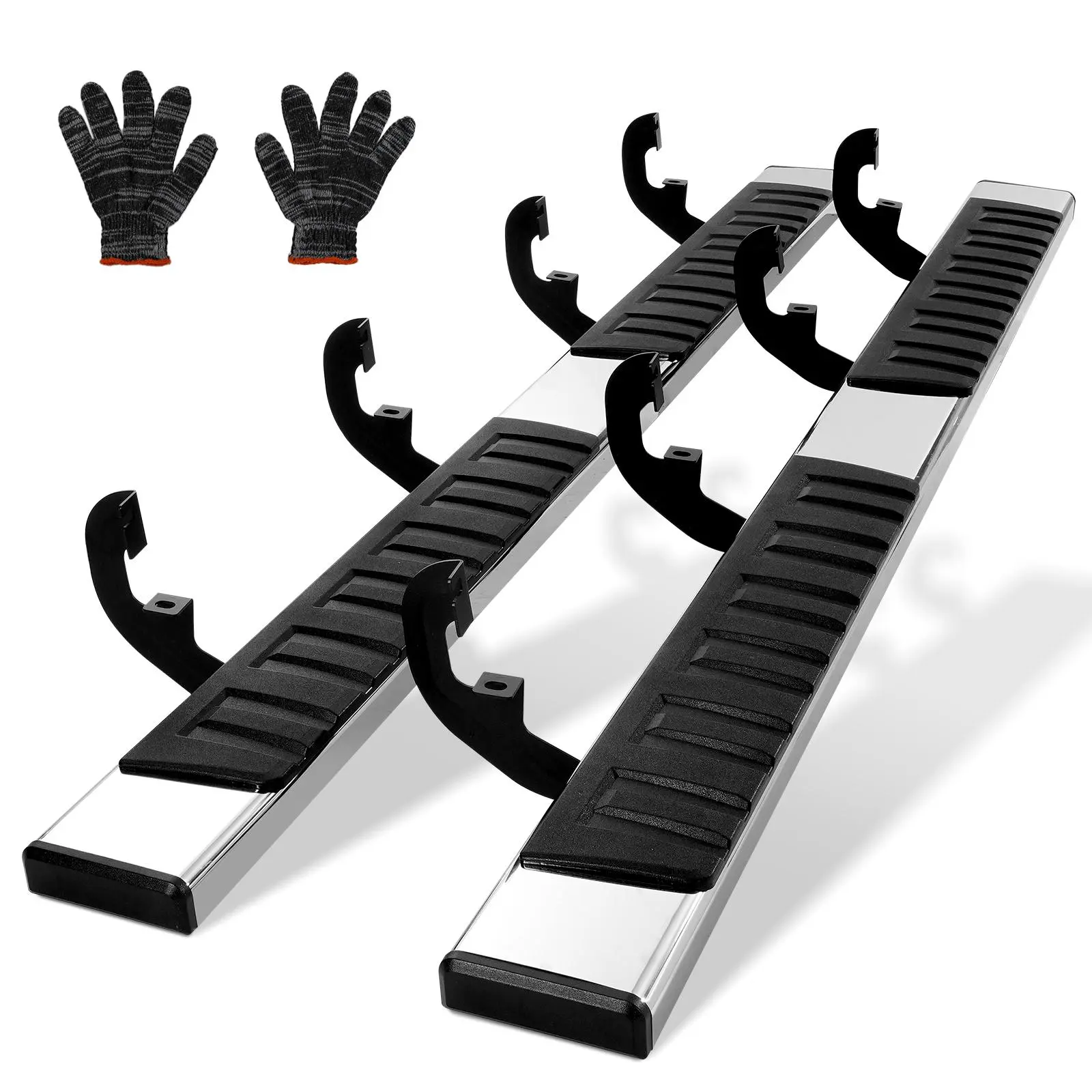 【summerfinds】VEVOR Running Boards, 6" Step Bars Compatible with 2019-2023 Chevy Silverado/GMC Sierra 1500/2020-2024 Silverado/Sierra 2500/3500HD Crew Cab, 201 Stainless Steel Side Steps Nerf Bars, 500LBS, 2 Piece, 6-Inch, Anti-Edge Design, Corrosion R, Tw