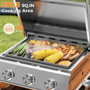 R.W.FLAME 3-Burner Tabletop Portable Propane Gas Grill with Detachable Griddle,24,000 BTU Compact Outdoor Camping BBQ Grill